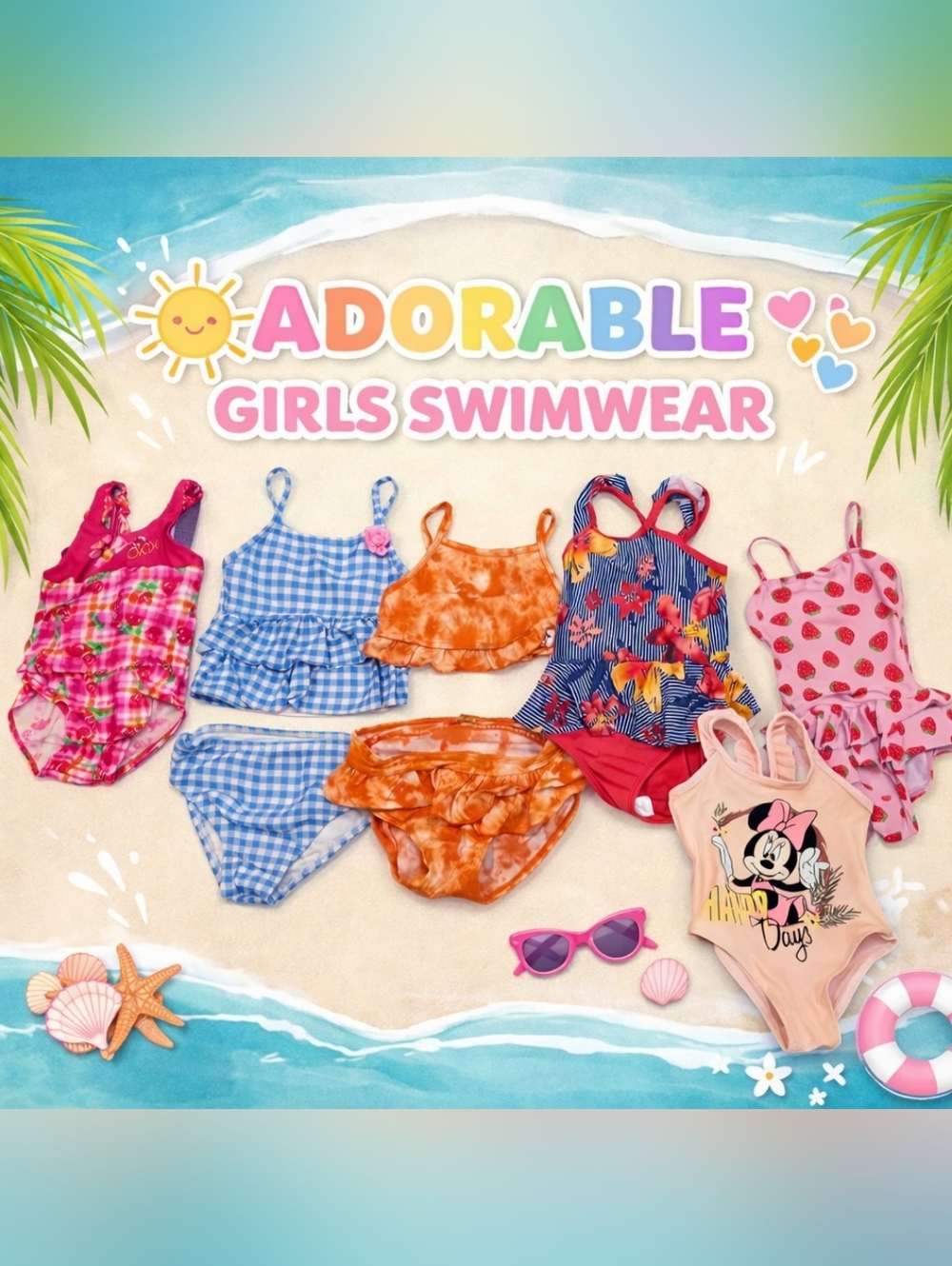 Toddler Girl Swimsuit Bundle 18–24 Months – 6 Pieces (OshKosh, Disney, George &